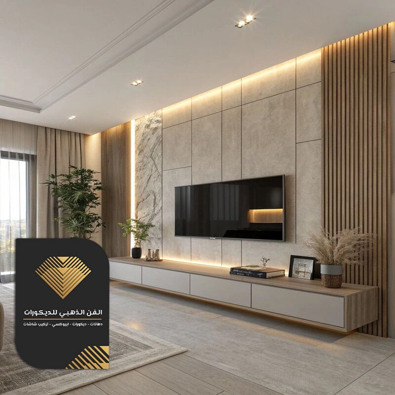 تفصيل طاولات تلفزيون مع ديكور للجدار جدة حي الدرة