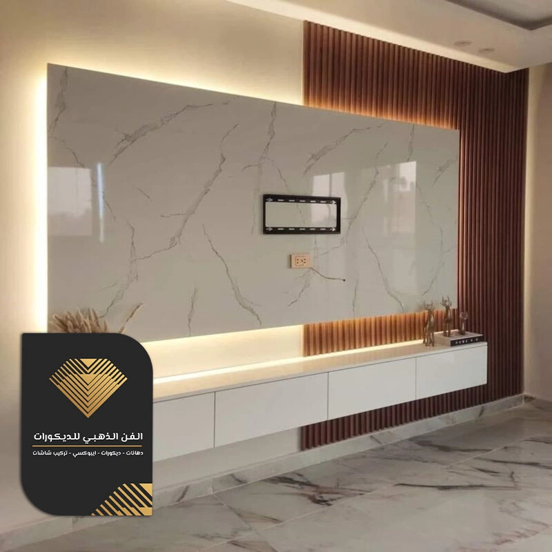 تفصيل طاولات تلفزيون مع ديكور للجدار جدة حي الدرة