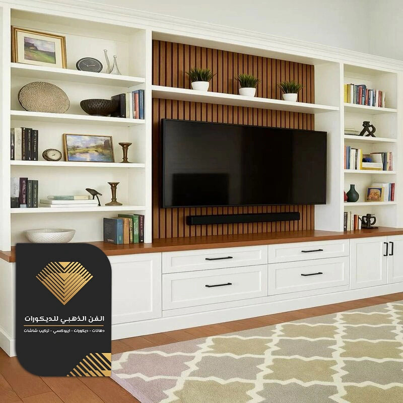 تفصيل طاولات تلفزيون مع ديكور للجدار جدة حي الدرة